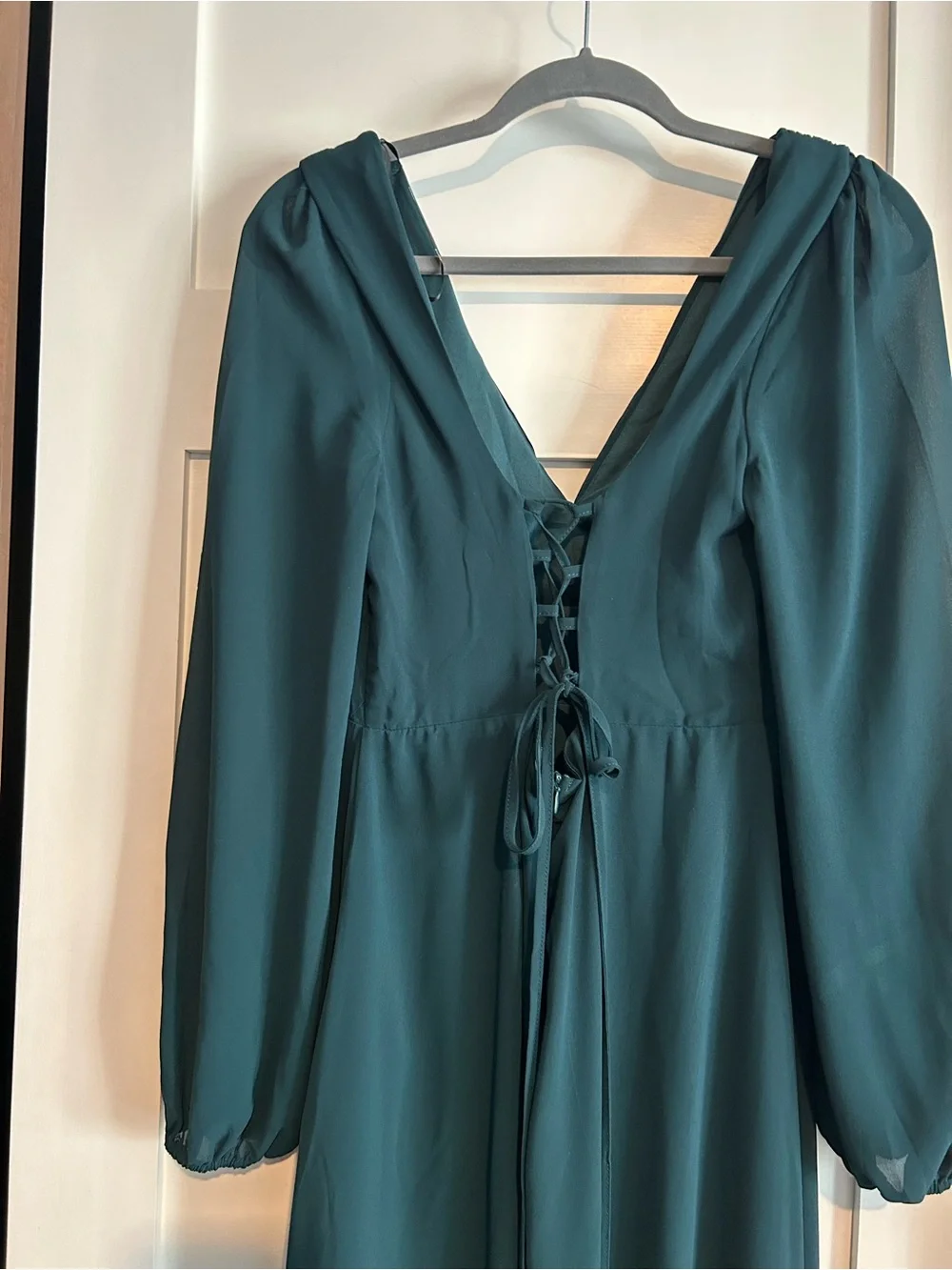 Lulus Marvelous Affair Emerald Green Pleated Lace-Up Maxi Dress Size Large